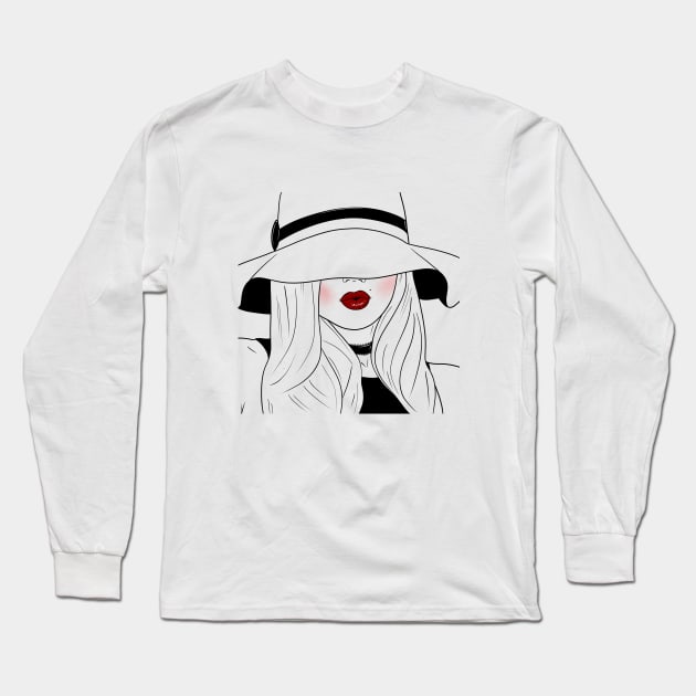 Schöne Frau mit Kussmund - Hut - Frau - Kussmund Long Sleeve T-Shirt by Tibra Design